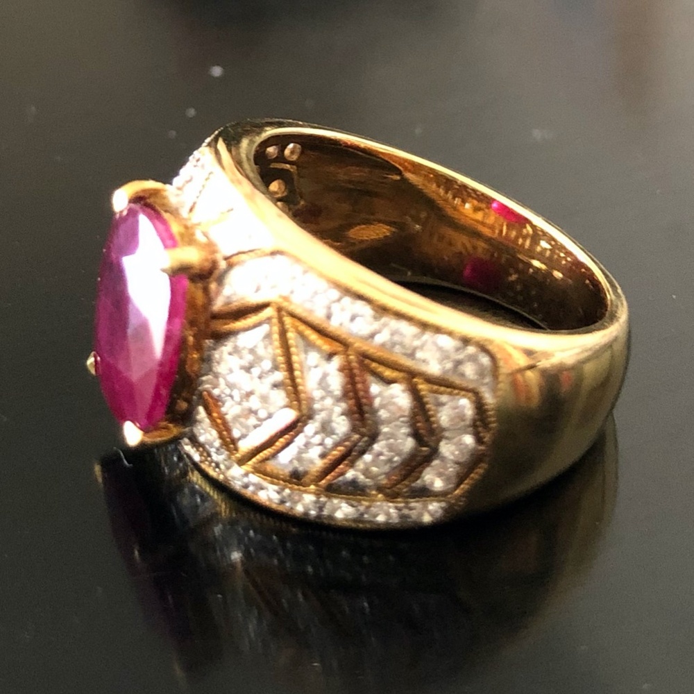 Ruby Ring With Encrusted Diamonds - image 2
